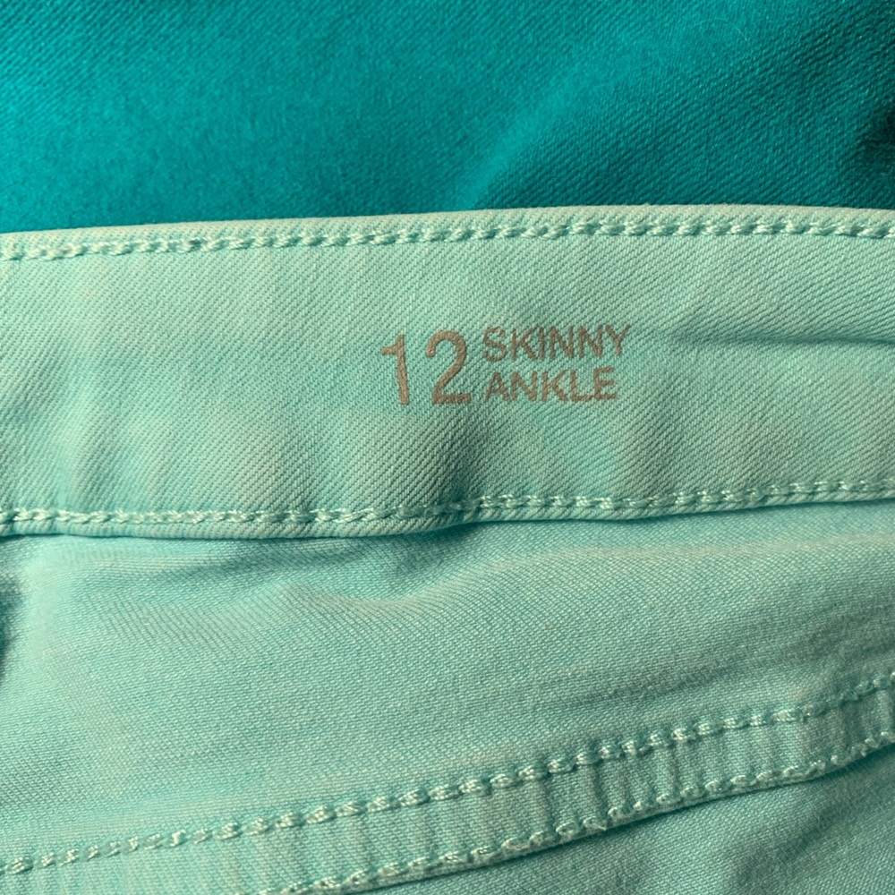 Teal skinny ankle cut dress jeans